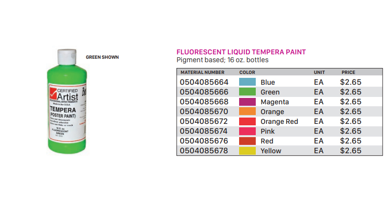 Fluorescent Liquid Tempera Paint Orange Red