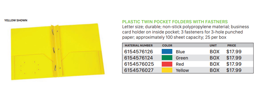 Plastic Twin Pocket Folders With Fastners