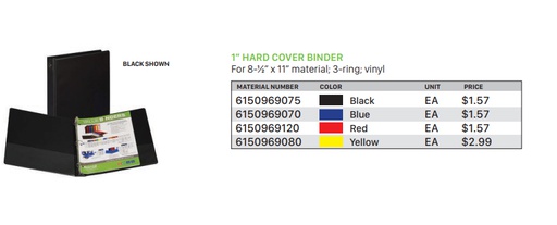 [6150969075] 1” Hard Cover Binder