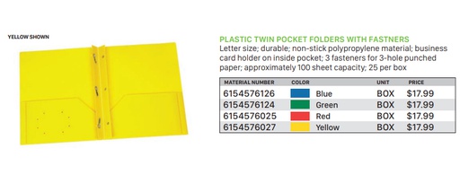 [6154576124] Plastic Twin Pocket Folders With Fastners