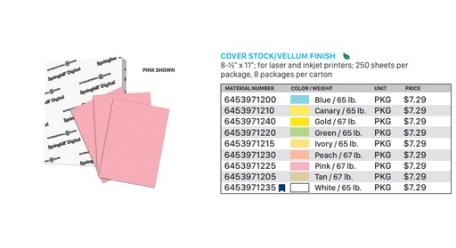 [6453971225] Cover Stock/Vellum Finish Pink / 67 Lb.