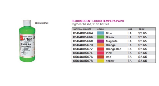[0504085676] Fluorescent Liquid Tempera Paint Red